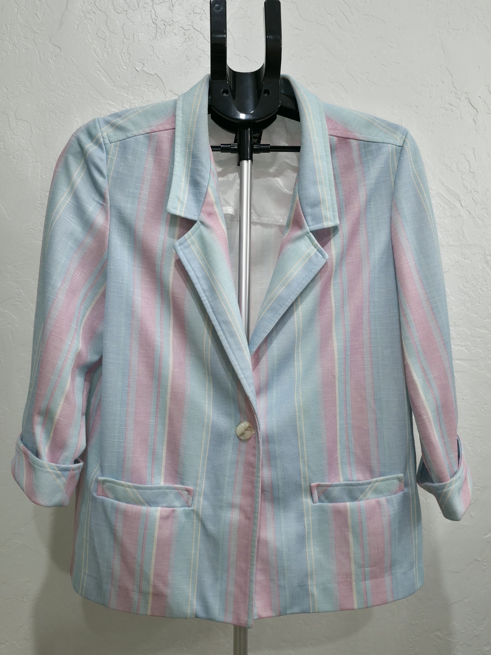 Pastel Striped Women's Blazer Jacket - Pink & Light Blue